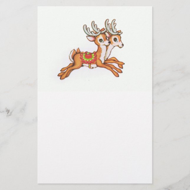 Cute Vintage Reindeer Stationery (Front)