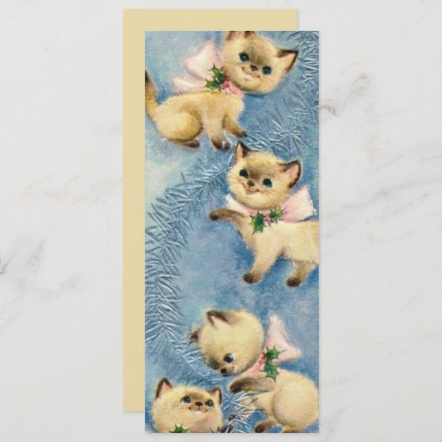 Cute Vintage Retro Cats Kittens  Holiday Card (Front/Back)