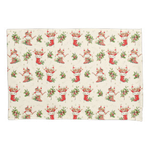 Cute Vintage Retro Christmas Red Green Elves Pillowcase
