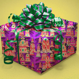 Cute vintage retro colourful bells Christmas purpl Wrapping Paper