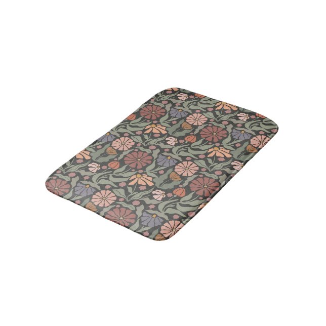 Cute Vintage Retro Flowers Bath Mat (Angled)