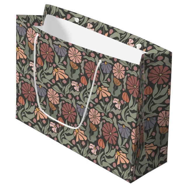 Cute Vintage Retro Flowers Large Gift Bag (Front Angled)