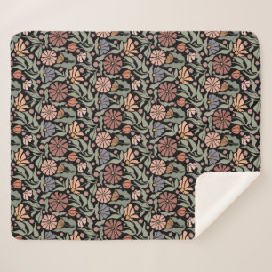 Cute Vintage Retro Flowers Sherpa Blanket