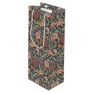 Cute Vintage Retro Flowers Wine Gift Bag