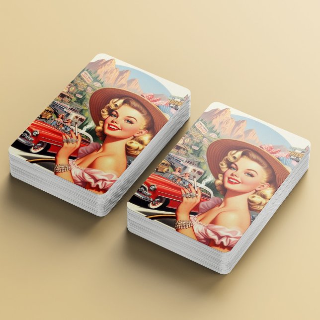 Cute Vintage Retro Girl Painting Playing Cards (Creator Uploaded)