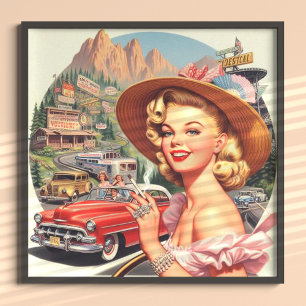Cute Vintage Retro Girl Painting Poster