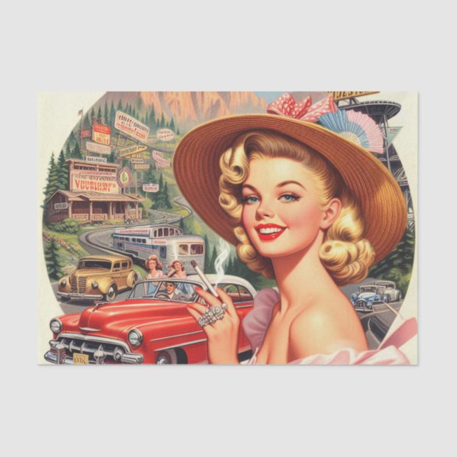 Cute Vintage Retro Girl Painting Tissue Paper (Front)