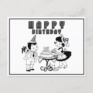 Cute Vintage Retro Happy Birthday Postcard