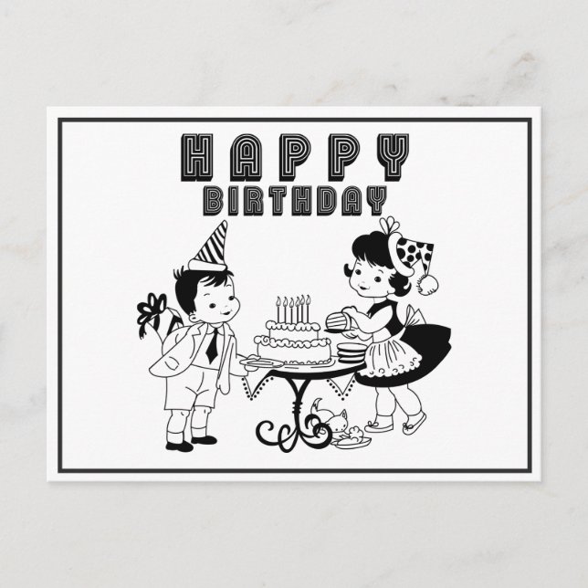 Cute Vintage Retro Happy Birthday Postcard (Front)