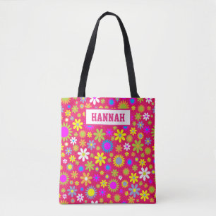 Cute Vintage Retro Pink Flowers Floral Pattern Tote Bag