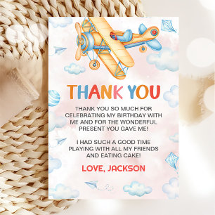 Cute Vintage Retro Yellow Aeroplane 1st Birthday Thank You Card