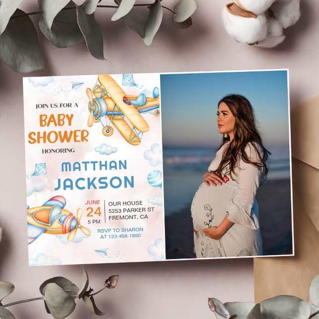 Cute Vintage Retro Yellow Aeroplane Baby Shower  Invitation (Creator Uploaded)
