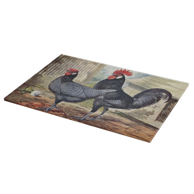 Cute vintage Rooster and hen Cutting Board (Corner)