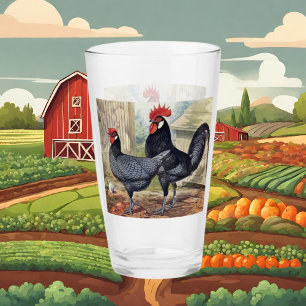 Cute vintage rooster hen Country glass