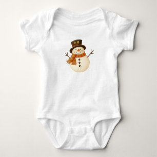 Cute, vintage rustic snowman baby bodysuit