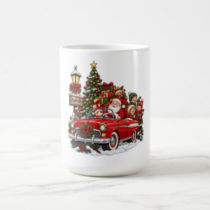 Cute Vintage Santa & Christmas Cat Car Mug