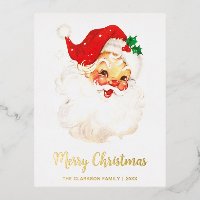 Cute Vintage Santa Claus Christmas Foil Holiday Postcard (Front)