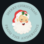 Cute Vintage Santa Claus Merry Christmas Classic Round Sticker<br><div class="desc">Cute vintage Santa Claus Merry Christmas stickers with a blue background! Fun for wrapping Christmas gifts. Comes in a variety of colours. Designed for you by Blackberry Boulevard.</div>