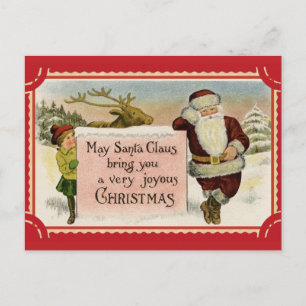 Cute Vintage Santa Joyous Merry Christmas Postcard