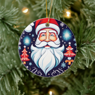 Cute Vintage Santa Round Design Retro Ceramic Tree Decoration