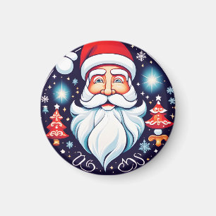 Cute Vintage Santa Round Design Retro Magnet