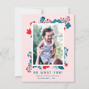 Cute Vintage Scandinavian Floral Christmas Photo Holiday Card