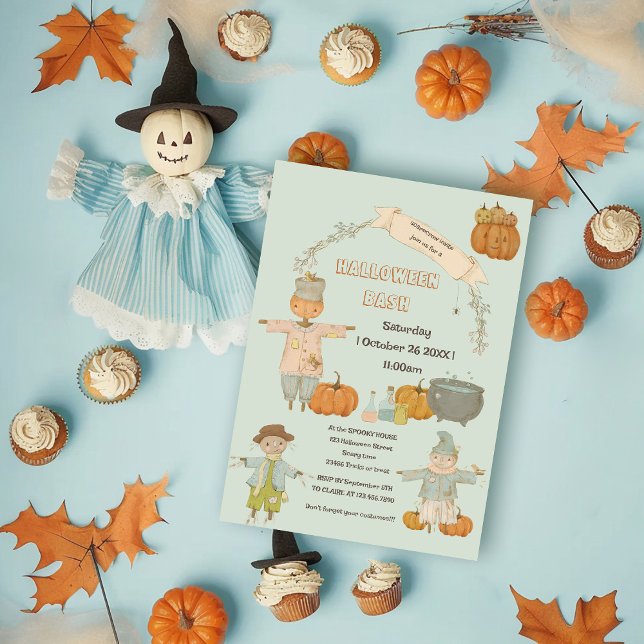 Cute Vintage scarecrow halloween bash Invitation (Creator Uploaded)