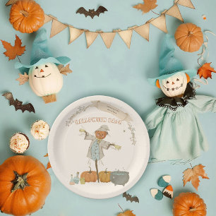 Cute Vintage scarecrow halloween bash Paper Plate