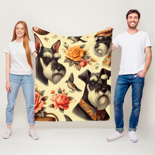 Cute Vintage Schnauzer  Fleece Blanket (In Situ)