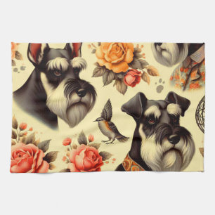 Cute Vintage Schnauzer Tea Towel