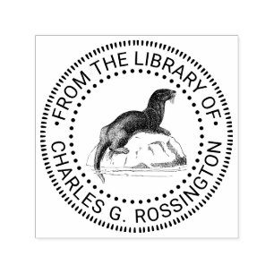 Cute Vintage Sea Otter Drawing Library Book Name Self-inking Stamp