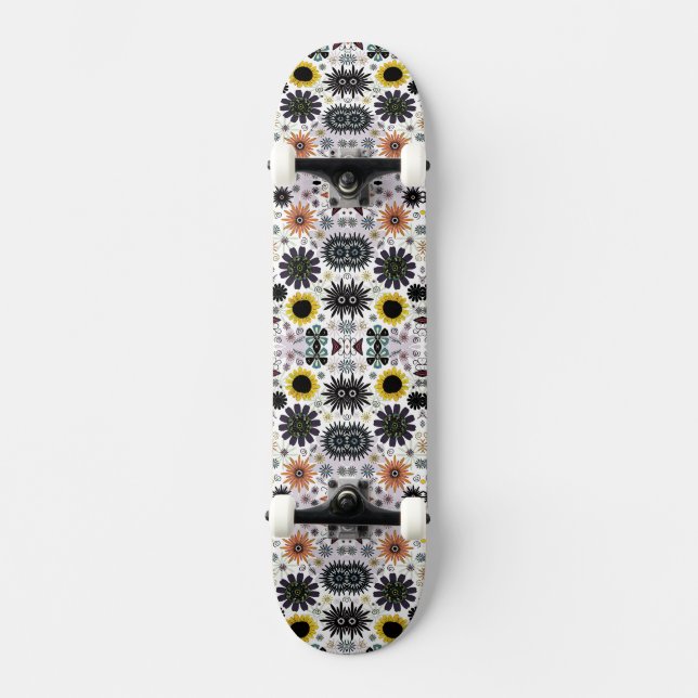 Cute vintage seamless flowers pattern skateboard (Front)