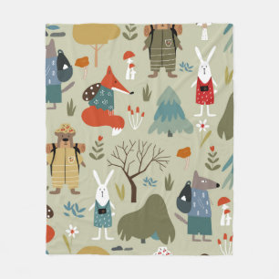 Cute vintage seamless pattern with taiga animals. fleece blanket
