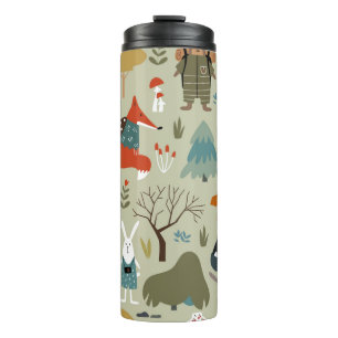 Cute vintage seamless pattern with taiga animals. thermal tumbler