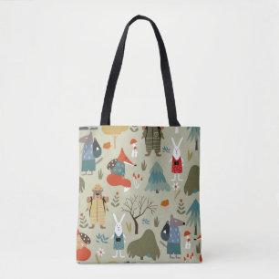 Cute vintage seamless pattern with taiga animals. tote bag