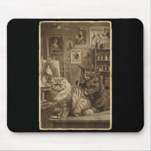 Cute Vintage Sepia Cat Tattoo Artist Mouse Pad