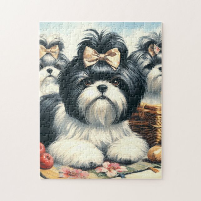 Cute Vintage Shih-Tzu Painting Jigsaw Puzzle (Vertical)