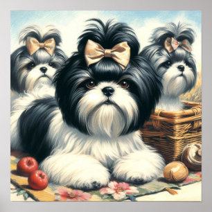 Cute Vintage Shih-Tzu Painting Poster