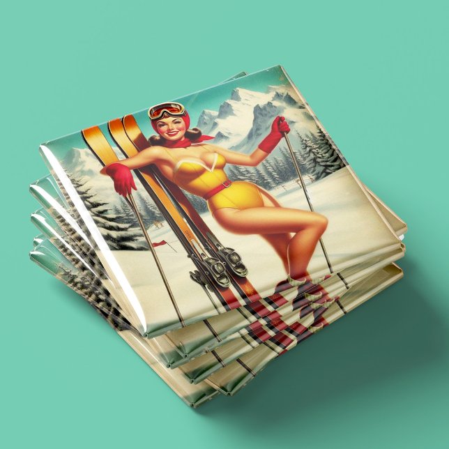 Cute Vintage Ski Pin Up Magnet (Creator Uploaded)