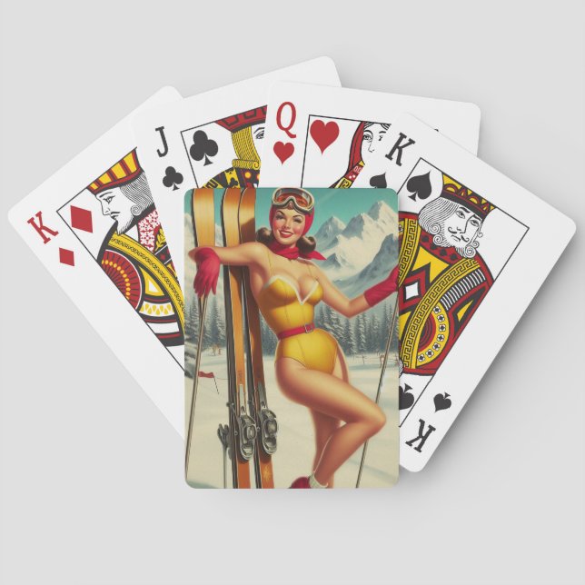 Cute Vintage Ski Pin Up Playing Cards (Back)