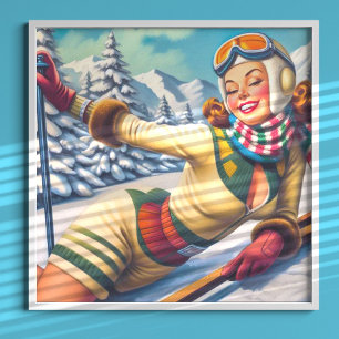 Cute Vintage Ski Pin-Up Poster