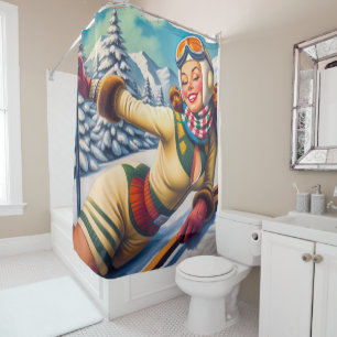 Cute Vintage Ski Pin-Up Shower Curtain