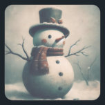 Cute Vintage Snowman for Snowy Christmas Square St Square Sticker<br><div class="desc">Here's a sweet sticker with a vintage snowman wearing a top hat and scarf. Its a cute sticker to add an extra special touch to a Christmas present, a Christmas card or anything else you want to put a holiday sticker on. Give as a fun Christmas gift, especially for someone...</div>