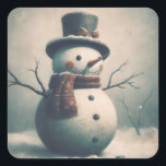 Cute Vintage Snowman for Snowy Christmas Square St Sticker<br><div class="desc">Here's a sweet sticker with a vintage snowman wearing a top hat and scarf. Its a cute sticker to add an extra special touch to a Christmas present, a Christmas card or anything else you want to put a holiday sticker on. Give as a fun Christmas gift, especially for someone...</div>