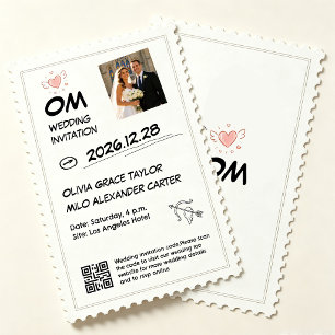 cute vintage stamp aesthetic wedding invitation