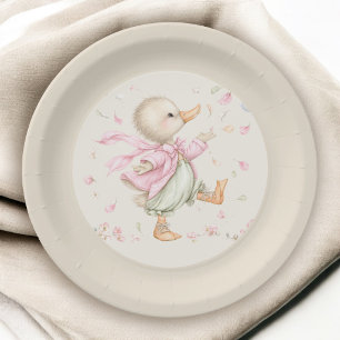 Cute Vintage Storybook Ducky Girl Baby Shower  Paper Plate
