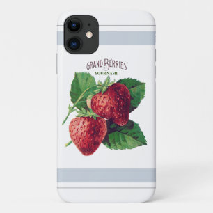 Cute Vintage Strawberry Berry Fruit Add Your Name Case-Mate iPhone Case