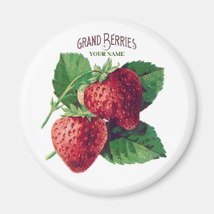 Cute Vintage Strawberry Berry Fruit Add Your Name Magnet