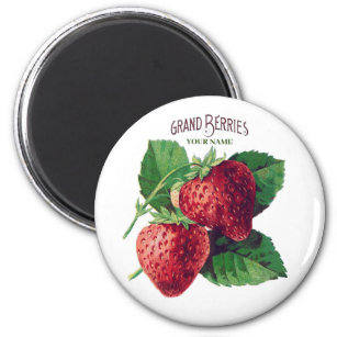 Cute Vintage Strawberry Berry Fruit Add Your Name Magnet