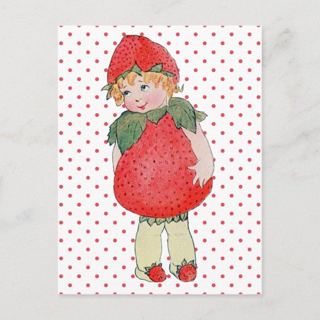 Cute Vintage Strawberry Girl Postcard (Front)
